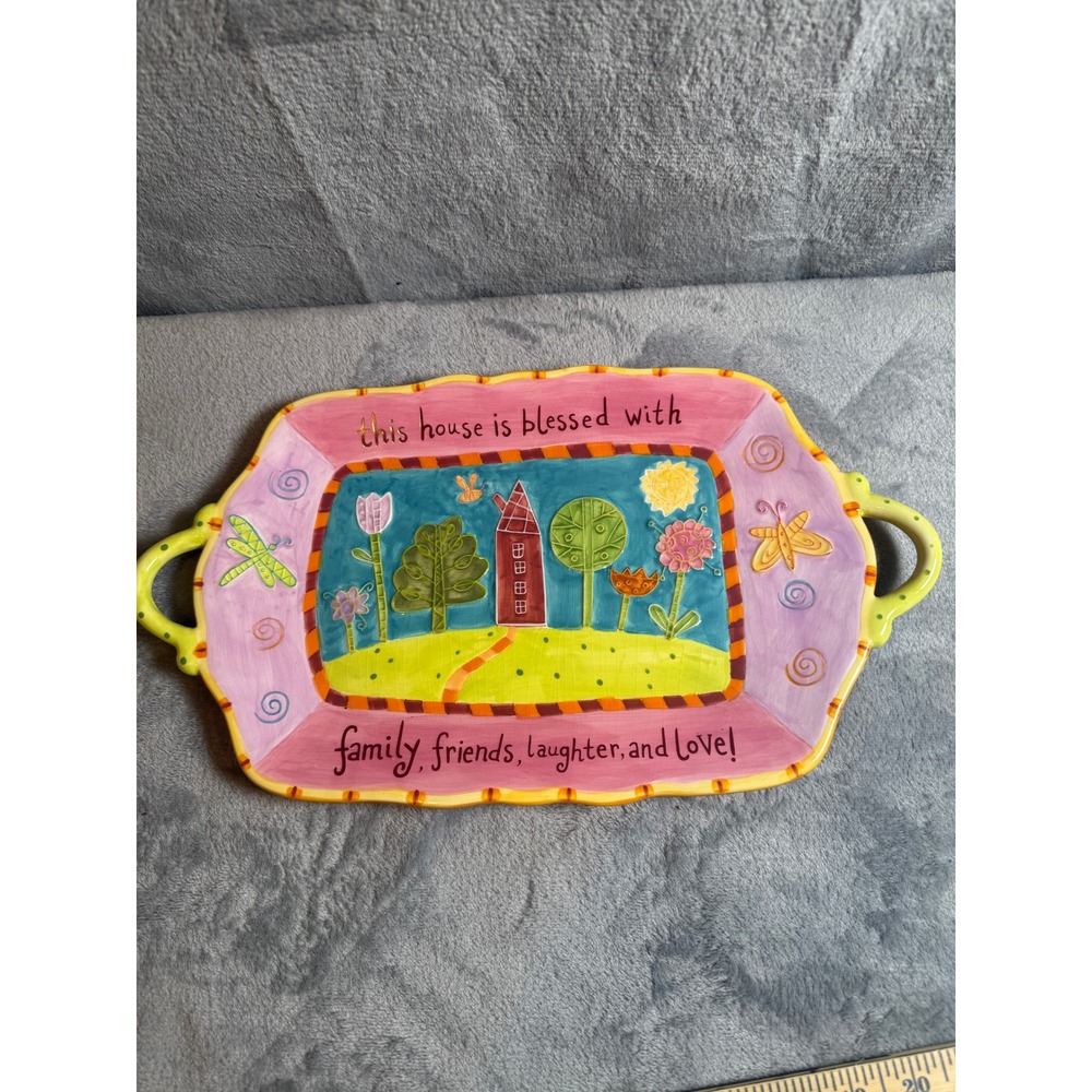 Natural Life Serving Tray Home OS Multicolor Excellent Folk Art Ceramic Platter